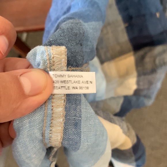 Tommy Bahama relax blue plaid modern fit short sleeve 100% linen mens large - Picture 7 of 9